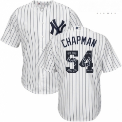 Mens Majestic New York Yankees 54 Aroldis Chapman Authentic White Team Logo Fashion MLB Jersey