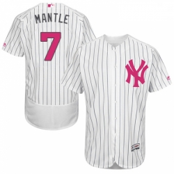 Mens Majestic New York Yankees 7 Mickey Mantle Authentic White 2016 Mothers Day Fashion Flex Base MLB Jersey