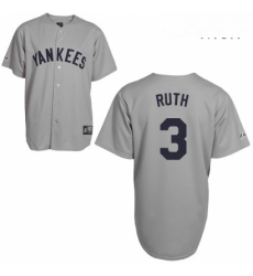 Mens Mitchell and Ness New York Yankees 3 Babe Ruth Authentic Grey Throwback MLB Jersey