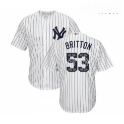 Mens New York Yankees 53 Zach Britton Authentic White Team Logo Fashion Baseball Jersey 