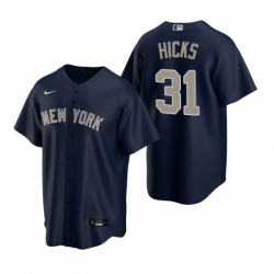 Mens Nike New York Yankees 31 Aaron Hicks Navy Alternate Stitched Baseball Jerse