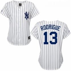 Womens Majestic New York Yankees 13 Alex Rodriguez Replica WhiteBlack Strip MLB Jersey