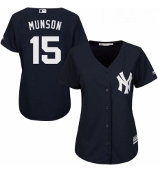 Womens Majestic New York Yankees 15 Thurman Munson Replica Navy Blue Alternate MLB Jersey