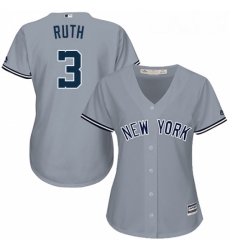 Womens Majestic New York Yankees 3 Babe Ruth Authentic Grey Road MLB Jersey