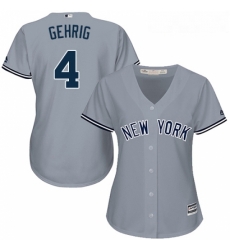 Womens Majestic New York Yankees 4 Lou Gehrig Replica Grey Road MLB Jersey