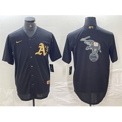 Men Oakland Athletics Black Gold Team Big Logo Cool Base Stitched Baseball Jersey 1