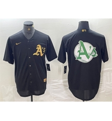 Men Oakland Athletics Black Gold Team Big Logo Cool Base Stitched Baseball Jersey 2