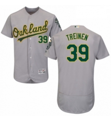 Mens Majestic Oakland Athletics 39 Blake Treinen Grey Road Flex Base Authentic Collection MLB Jersey