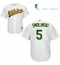 Mens Majestic Oakland Athletics 5 Jake Smolinski Replica White Home Cool Base MLB Jersey 