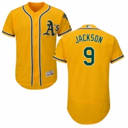 Mens Majestic Oakland Athletics 9 Reggie Jackson Gold Alternate Flex Base Authentic Collection MLB Jersey