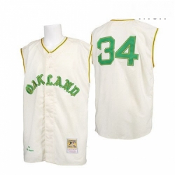 Mens Mitchell and Ness 1968 Oakland Athletics 34 Rollie Fingers Replica Cream Throwback MLB Jersey