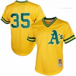 Mens Mitchell and Ness Oakland Athletics 35 Rickey Henderson Authentic Gold 1984 Throwback MLB Jersey