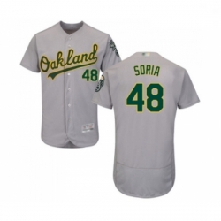 Mens Oakland Athletics 48 Joakim Soria Grey Road Flex Base Authentic Collection Baseball Jersey