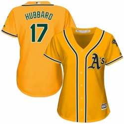 Womens Majestic Oakland Athletics 17 Glenn Hubbard Replica Gold Alternate 2 Cool Base MLB Jersey