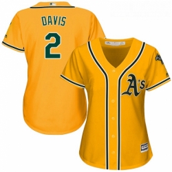 Womens Majestic Oakland Athletics 2 Khris Davis Replica Gold Alternate 2 Cool Base MLB Jersey 