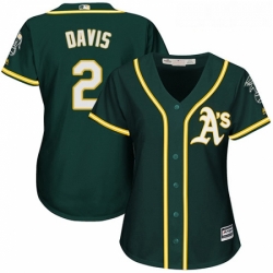 Womens Majestic Oakland Athletics 2 Khris Davis Replica Green Alternate 1 Cool Base MLB Jersey 