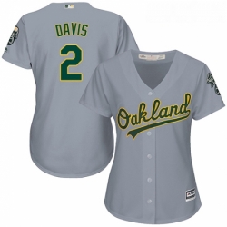 Womens Majestic Oakland Athletics 2 Khris Davis Replica Grey Road Cool Base MLB Jersey 