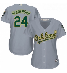 Womens Majestic Oakland Athletics 24 Rickey Henderson Replica Grey Road Cool Base MLB Jersey