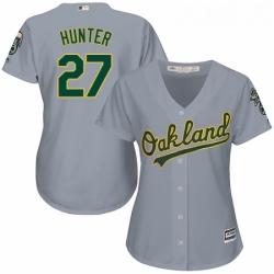 Womens Majestic Oakland Athletics 27 Catfish Hunter Replica Grey Road Cool Base MLB Jersey