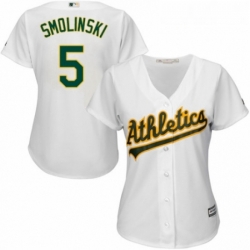 Womens Majestic Oakland Athletics 5 Jake Smolinski Authentic White Home Cool Base MLB Jersey 