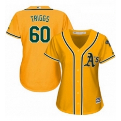 Womens Majestic Oakland Athletics 60 Andrew Triggs Replica Gold Alternate 2 Cool Base MLB Jersey 