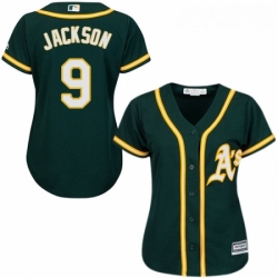 Womens Majestic Oakland Athletics 9 Reggie Jackson Authentic Green Alternate 1 Cool Base MLB Jersey