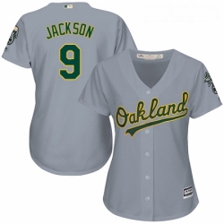 Womens Majestic Oakland Athletics 9 Reggie Jackson Authentic Grey Road Cool Base MLB Jersey