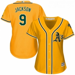 Womens Majestic Oakland Athletics 9 Reggie Jackson Replica Gold Alternate 2 Cool Base MLB Jersey