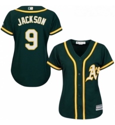 Womens Majestic Oakland Athletics 9 Reggie Jackson Replica Green Alternate 1 Cool Base MLB Jersey