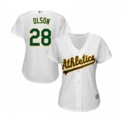 Womens Oakland Athletics 28 Matt Olson Replica White Home Cool Base Baseball Jersey 