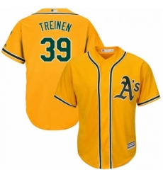 Youth Majestic Oakland Athletics 39 Blake Treinen Authentic Gold Alternate 2 Cool Base MLB Jersey 