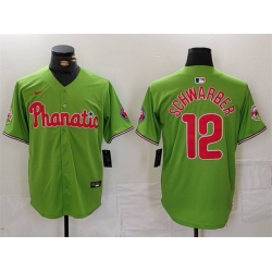 Men Philadelphia Phillies 12 Kyle Schwarber Green With Patch Stitched Jersey