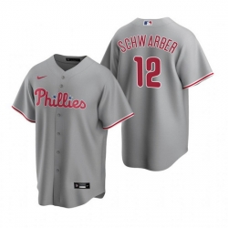 Men Philadelphia Phillies 12 Kyle Schwarber Grey Cool Base Stitched Jerse