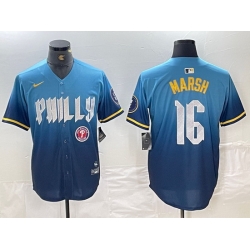 Men Philadelphia Phillies 16 Brandon Marsh Blue 2024 City Connect Limited Stitched Jersey 3