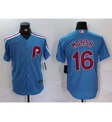 Men Philadelphia Phillies 16 Brandon Marsh Blue Cool Base Stitched Jersey