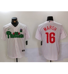 Men Philadelphia Phillies 16 Brandon Marsh White Green Cool Base Stitched Jersey 1