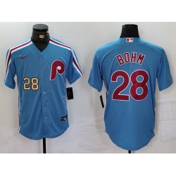 Men Philadelphia Phillies 28 Alec Bohm Blue Cool Base Stitched Jersey 2