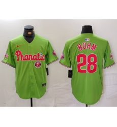 Men Philadelphia Phillies 28 Alec Bohm Green With Patch Stitched Jersey 1