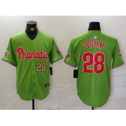 Men Philadelphia Phillies 28 Alec Bohm Green With Patch Stitched Jersey 2