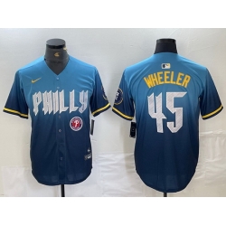 Men Philadelphia Phillies 45 Zack Wheeler Blue 2024 City Connect Limited Stitched Baseball Jersey 3