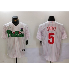 Men Philadelphia Phillies 5 Bryson Stott White Green Cool Base Stitched Jersey 8