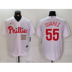 Men Philadelphia Phillies 55 Ranger Suarez White Cool Base Stitched Jersey 3