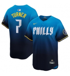 Men Philadelphia Phillies 7 Trea Turner Blue 2024 City Connect Limited Stitched Jersey