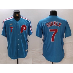 Men Philadelphia Phillies 7 Trea Turner Blue Cool Base Stitched Jersey