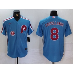 Men Philadelphia Phillies 8 Nick Castellanos Blue Cool Base Stitched Jersey 1