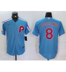 Men Philadelphia Phillies 8 Nick Castellanos Blue Cool Base Stitched Jersey