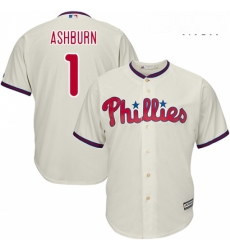 Mens Majestic Philadelphia Phillies 1 Richie Ashburn Replica Cream Alternate Cool Base MLB Jersey