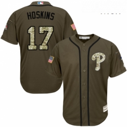 Mens Majestic Philadelphia Phillies 17 Rhys Hoskins Replica Green Salute to Service MLB Jersey 