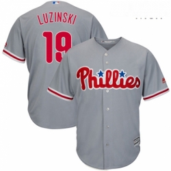 Mens Majestic Philadelphia Phillies 19 Greg Luzinski Replica Grey Road Cool Base MLB Jersey