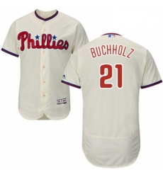 Mens Majestic Philadelphia Phillies 21 Clay Buchholz Cream Flexbase Authentic Collection MLB Jersey